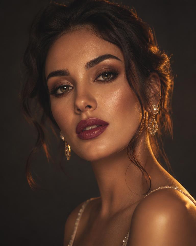 Evening Soft Glam makeup look — Bronze smoked eye with a satin berry lip.